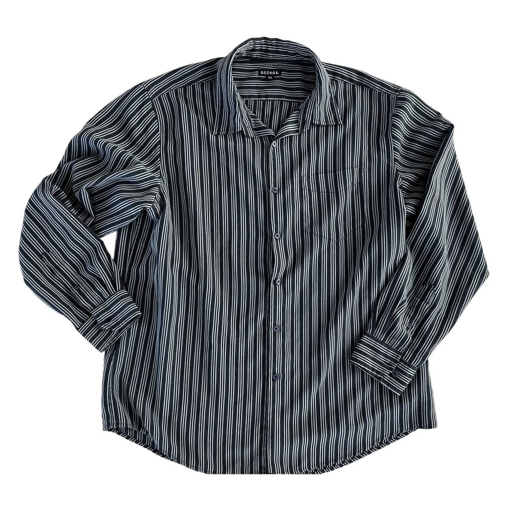 Mens George Long-Sleeve Button-Down Shirt black and grey stripes XL